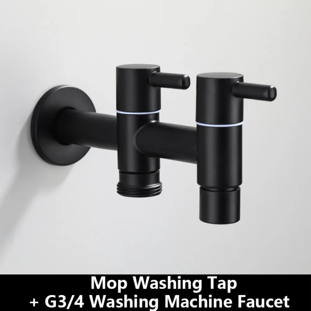 

304 Stainless Steel Washing Machine Faucet Anti Splash Matte Black Mop Washing Tap Multi Functional Wall Mounted