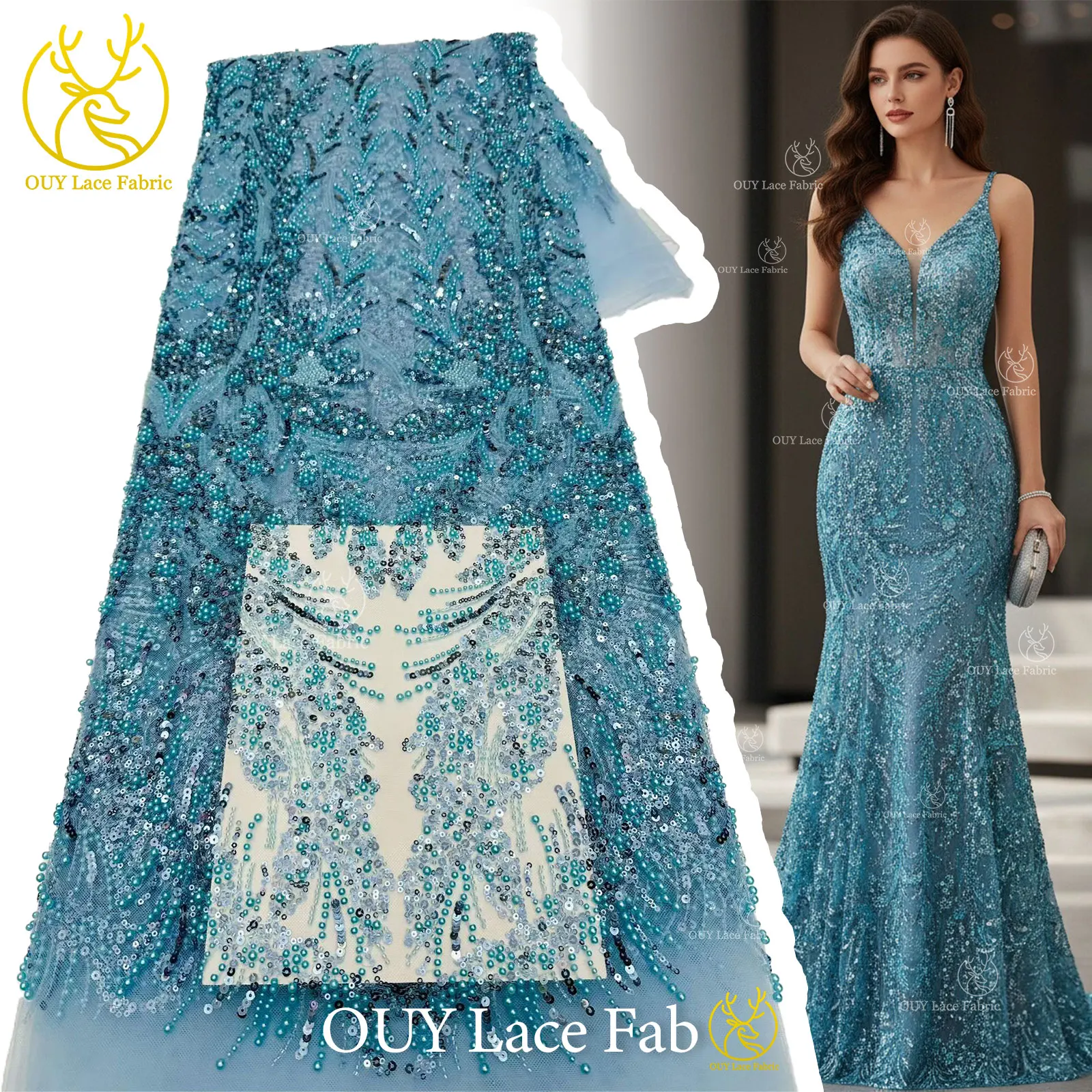 

Fashion French Mesh Beaded Lace Fabric 2026 New Design African Sequins Lace Fabric Nigerian Tulle Lace Fabric For Wedding Dress