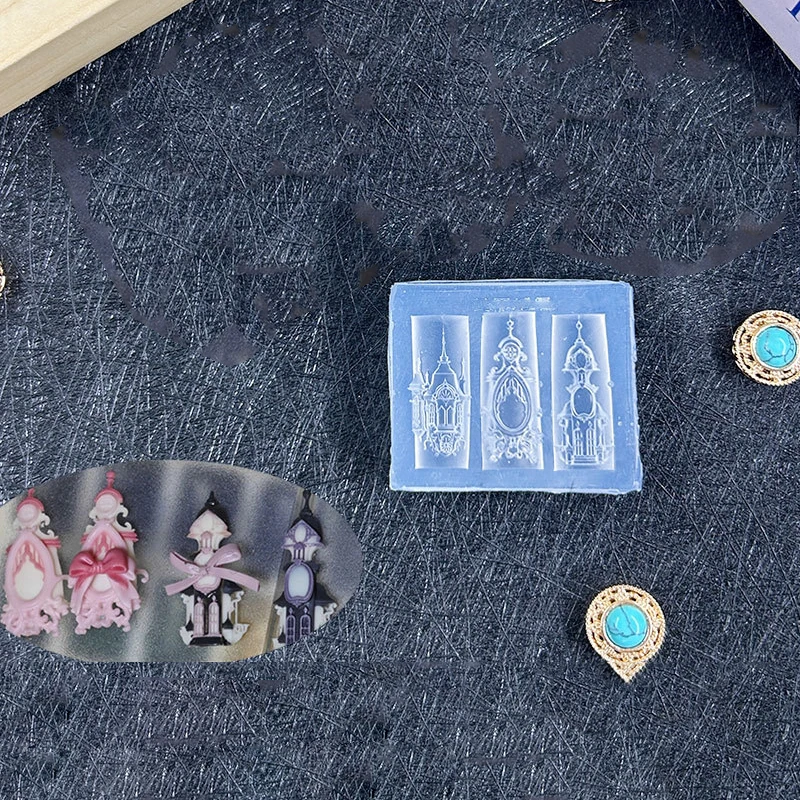 Molde de silicona para manicura de 3x3,6 cm, estilo europeo, Castillo, iglesia, molde para decoración de uñas Diy, plantilla transparente para uñas