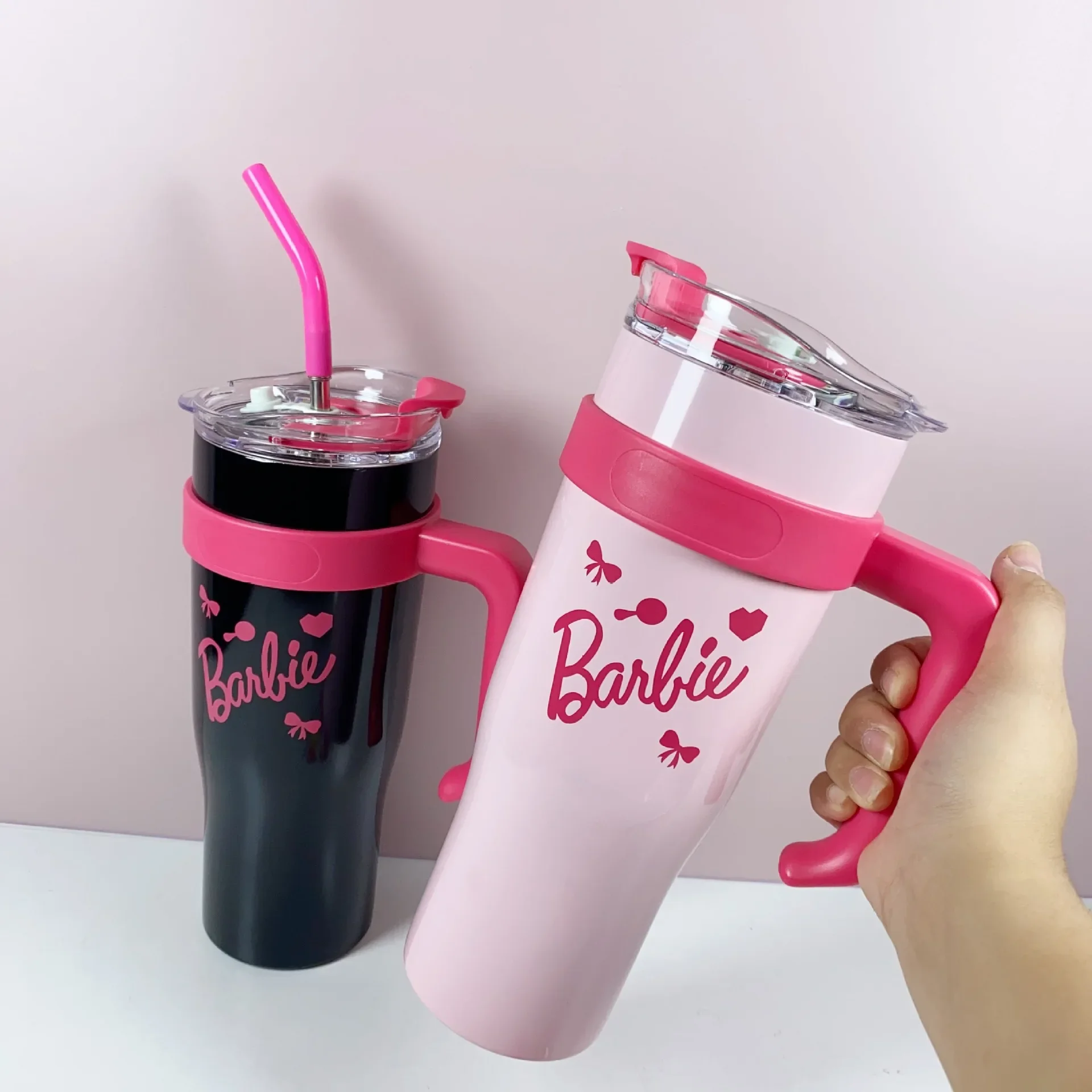 

1200ML Fashion Barbie Cold Hot Mugs Vacuum Flask With Handle Straw kawaii Anime Cartoon Thermos Cup with Straw Insulated Bottle