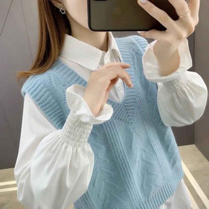 2024 New Sweater Women\'s Knitted Vest Fashion Knitted Jacket Fashionable Loose Sleeveless Sweater Korean Style