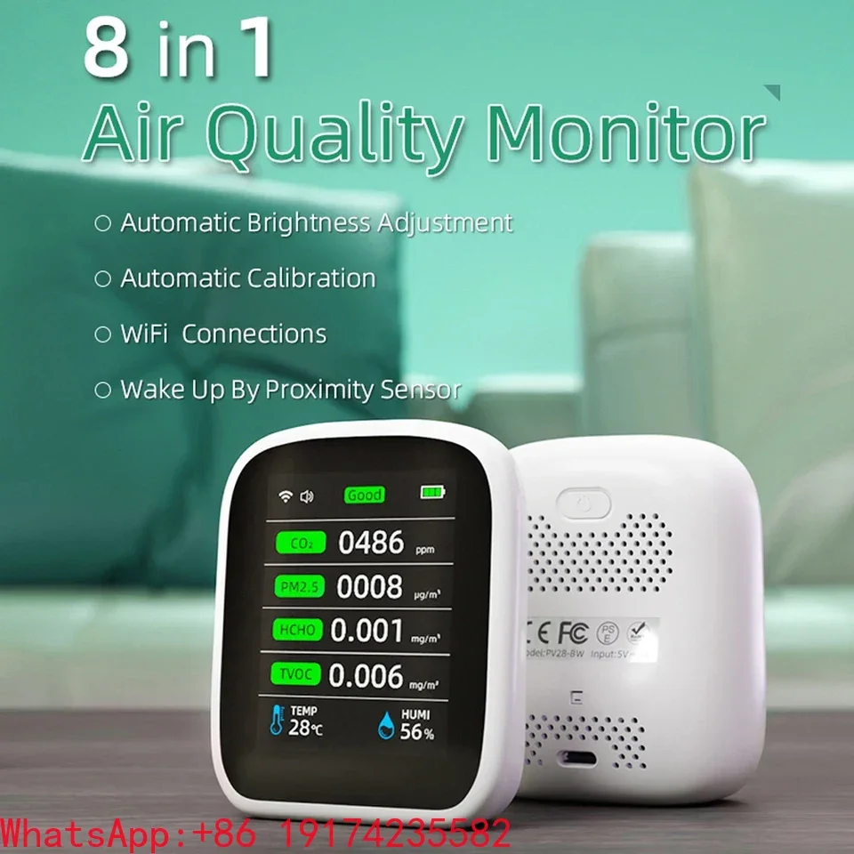 WIFI 8 1 Air Quality Monitor CO2 HCHO TVOC PM10 PM25 Temperature Humidity Meter LCD Display Civilian Grade