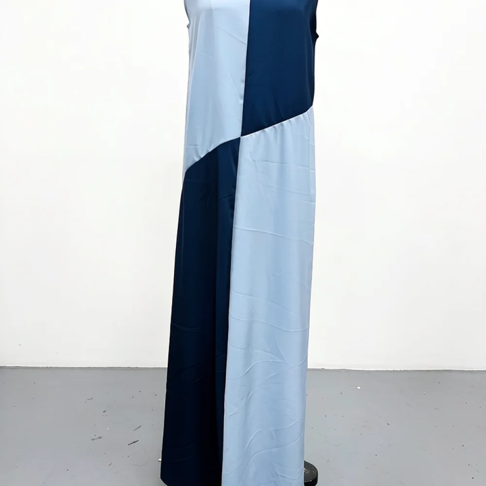 Women Casual V Neck Colorblock Dress Summer Sleeveless Elegant A Line Maxi Dress For Vacation Party Daily Office Wear
