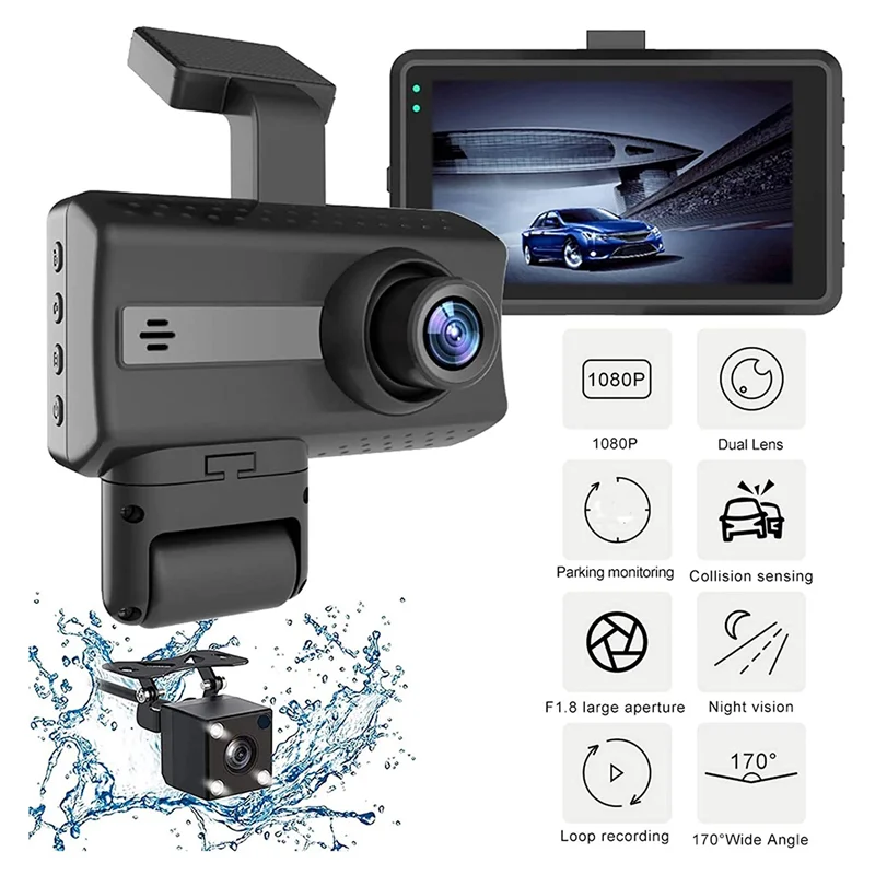 IPS Screen Dashboard Camera, 1080P HD, Car Dash Camera, DVR Gravador de Condução, Monitor de Estacionamento, Gravação Loop, 3.0 "Display