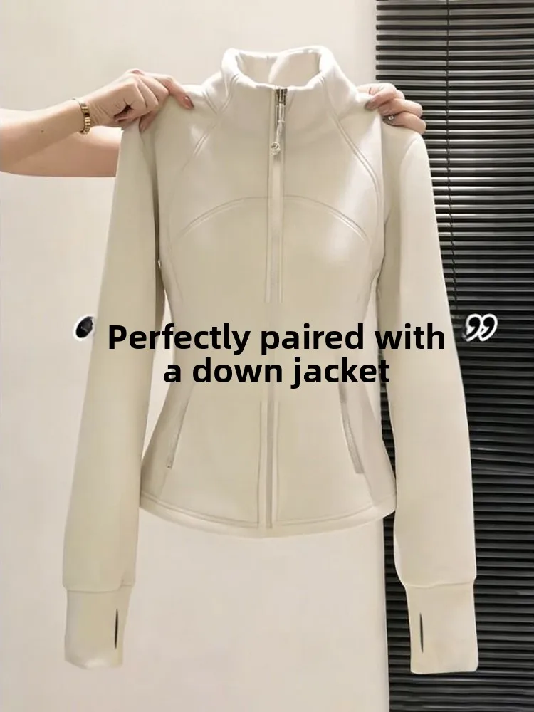 Retro American Fleece Sweatshirt Women's Short Style Student Outerwear Slim Fit Warm Polyester Zipper Long Sleeve Pure Color