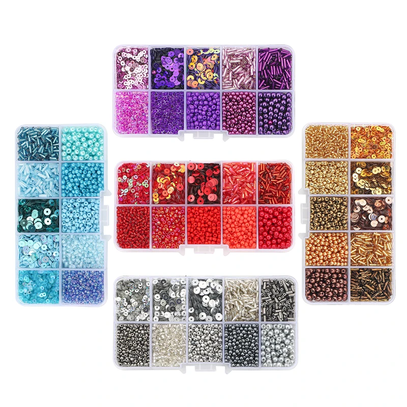 

10 box set with 12 colors Tube bead rice bead sequin imitation pearl combination set Handmade DIY Jewelry Creation Material Pack