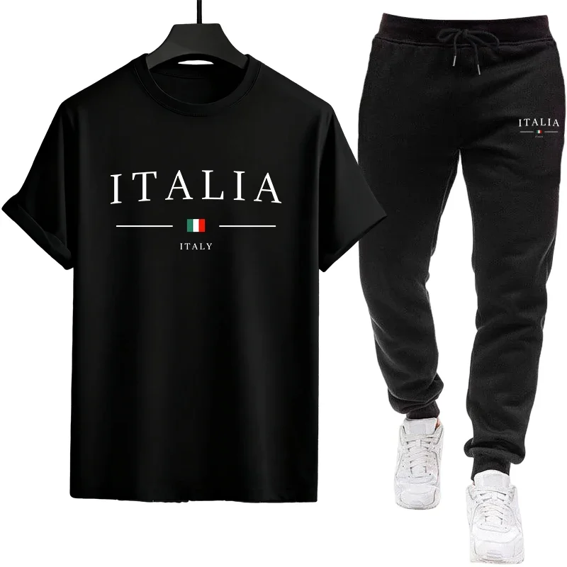 2026 novos homens agasalho itália moda tshirt moletom urbano esportes outfit masculino primavera verão casa conforto ao ar livre conjunto legal