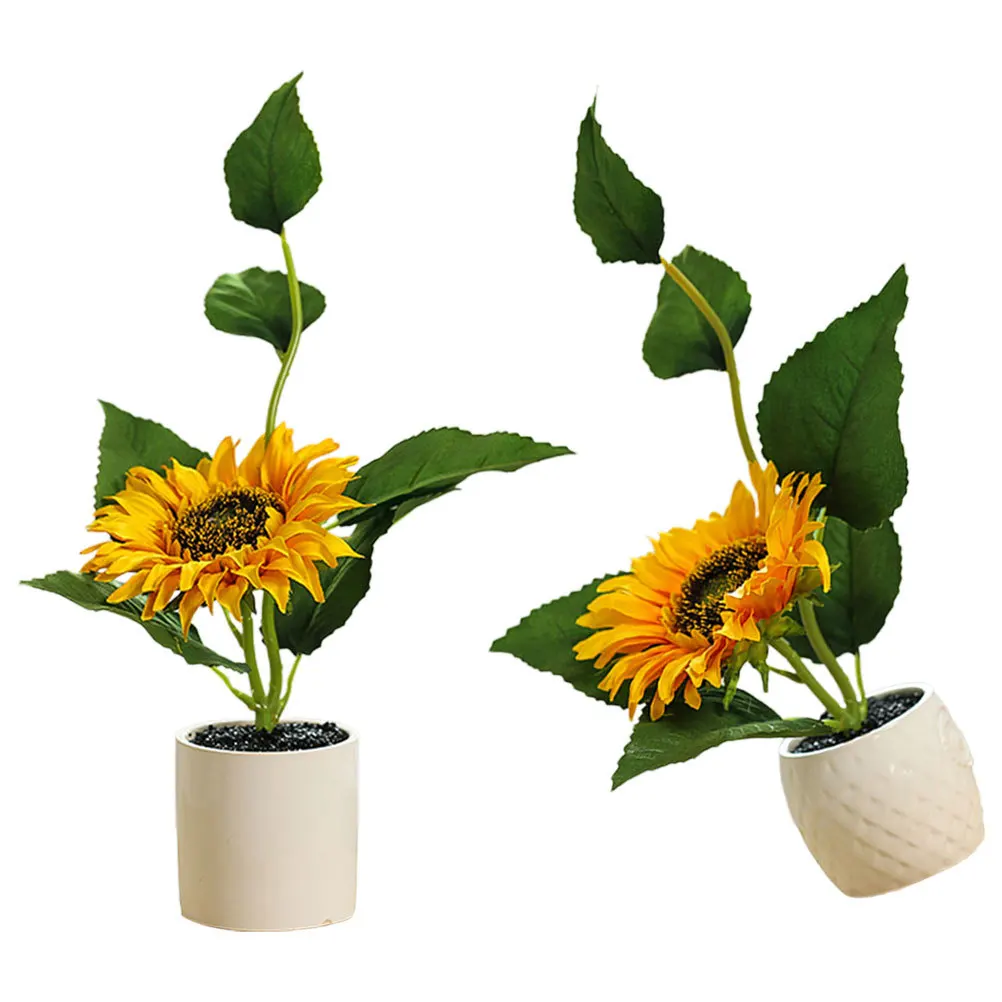 

2Pcs Sunflower Potted Artificial Plant Decor Lifelike Fake Bonsai for Home Office Desk Indoor Decoration Realistic Small Potted