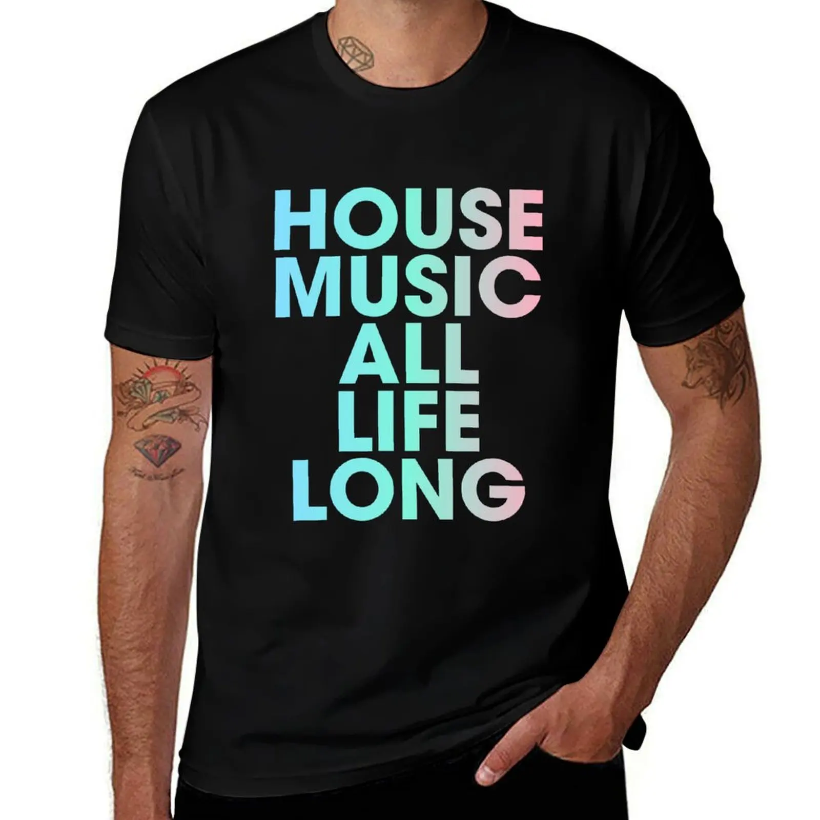 

Футболка House Music All Life Long EDM, 100% хлопок, мужская футболка, футболка с изображением аниме, футболка оверсайз