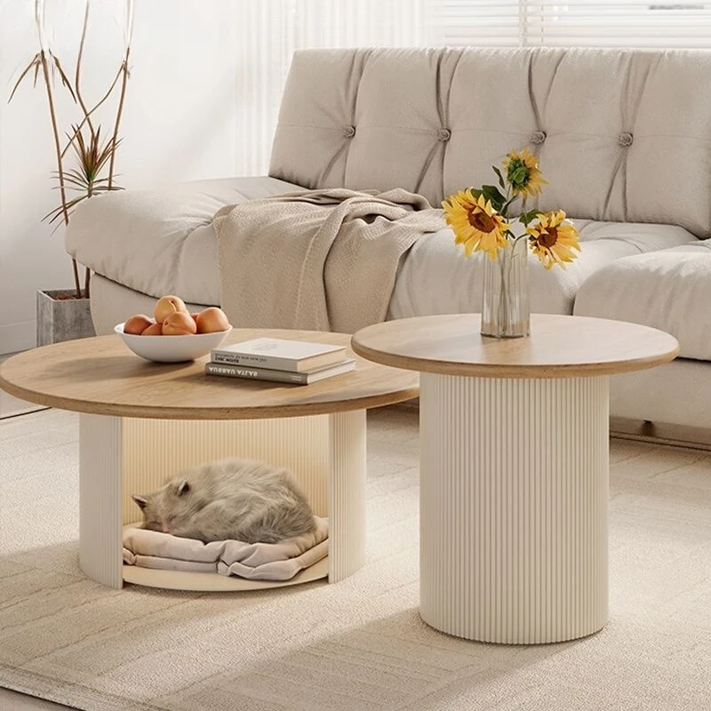 

table cream wind French cat nest storage coffee table solid wood oval small coffee table simple small apartment coffee