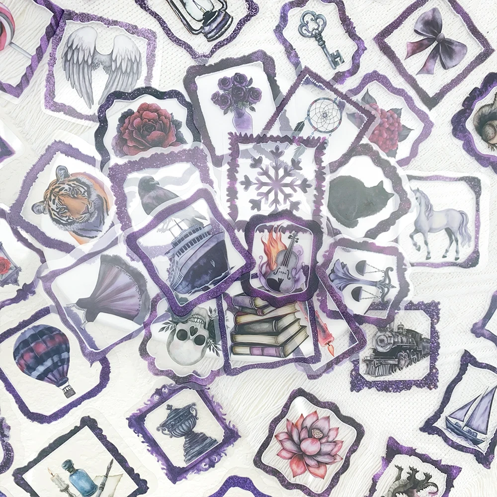 

50pcs Dark Frame PET Transparent Stickers DIY Handbook Guitar Luggage Helmet Skateboard Halloween Decorative Stickers