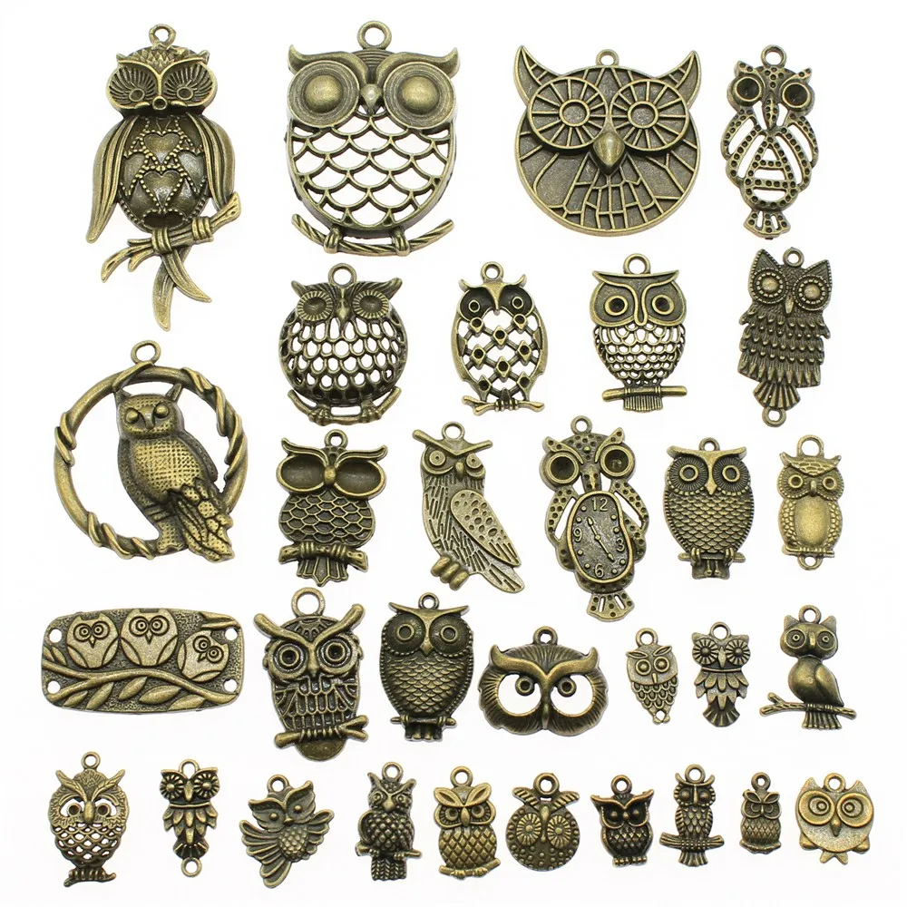 WYSIWYG 40g Antique Bronze Color Zinc Alloy Random Mix Styles Owl Charms DIY Handmade Craft For Jewelry Making