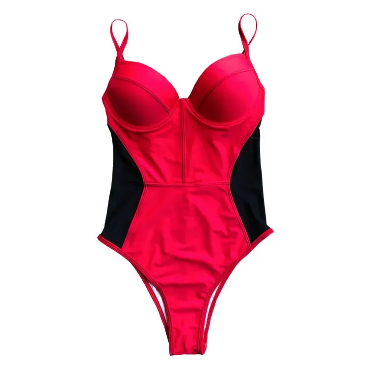 2023 Sexy Women Black Swimwear Mesh Monokini Padded Bodysuit Push Up One Piece Swimsuit Solid Bathing Suit Sexy Trikini Biquini view 3