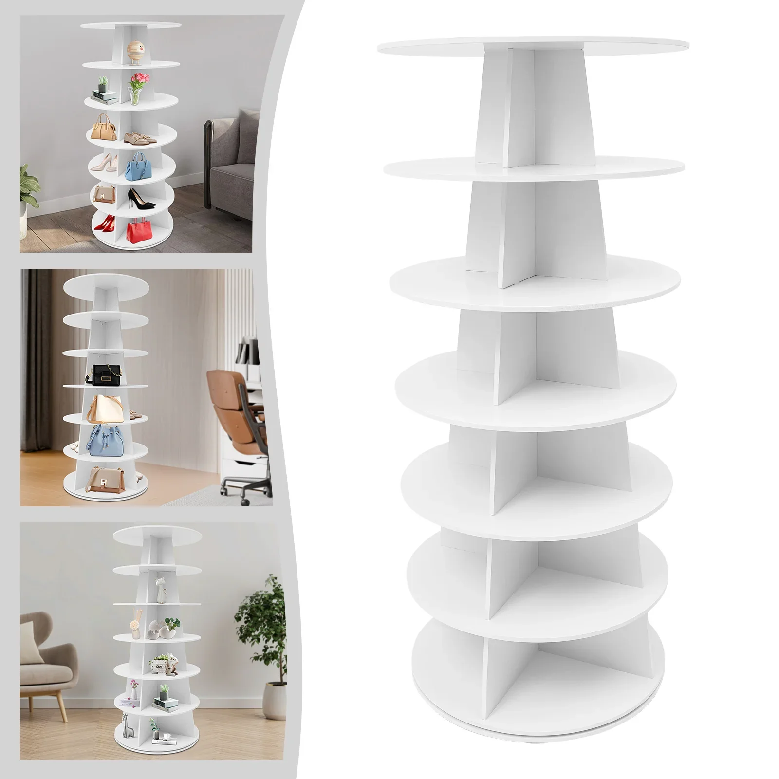 

PVC Rotating Shoe Rack,Black/White Tower Spinning Shoe Rack Floorstanding 60*139cm for Foyers