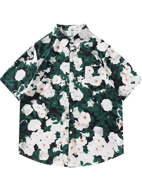 

Мужская летняя рубашка Thai Sle Ice Silk Flower, свободного кроя, с воротником-стойкой, легкая, охлаждающая, стандартной длины