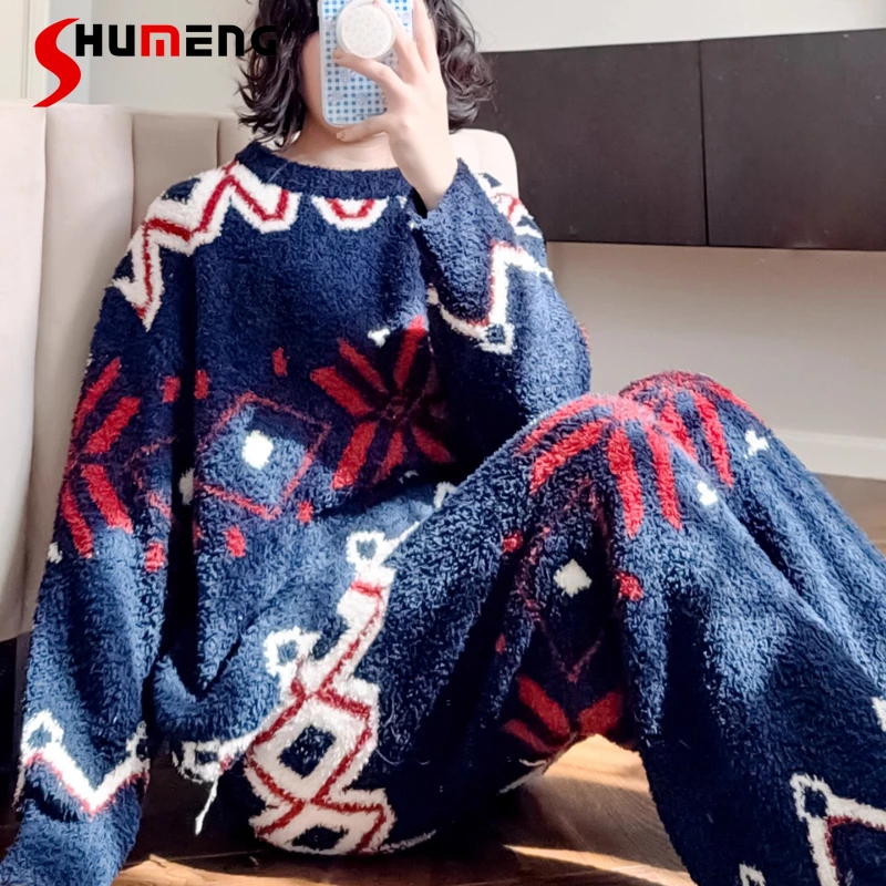 

Бархатные пижамы в студенческом стиле для женщин, утолщенная мягкая носимая верхняя одежда для дома, женская весенне-осенняя домашняя одежда с круглым вырезом