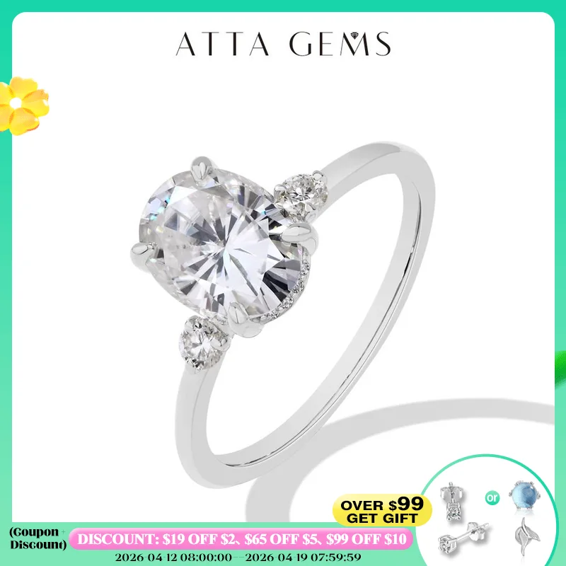 

ATTAGEMS 2CT Oval Cut Moissanite Solitaire Ring for Women Lab Grown VVS1 Diamond 9*7mm S925 Silver 18K Gold Wedding Fine Jewelry