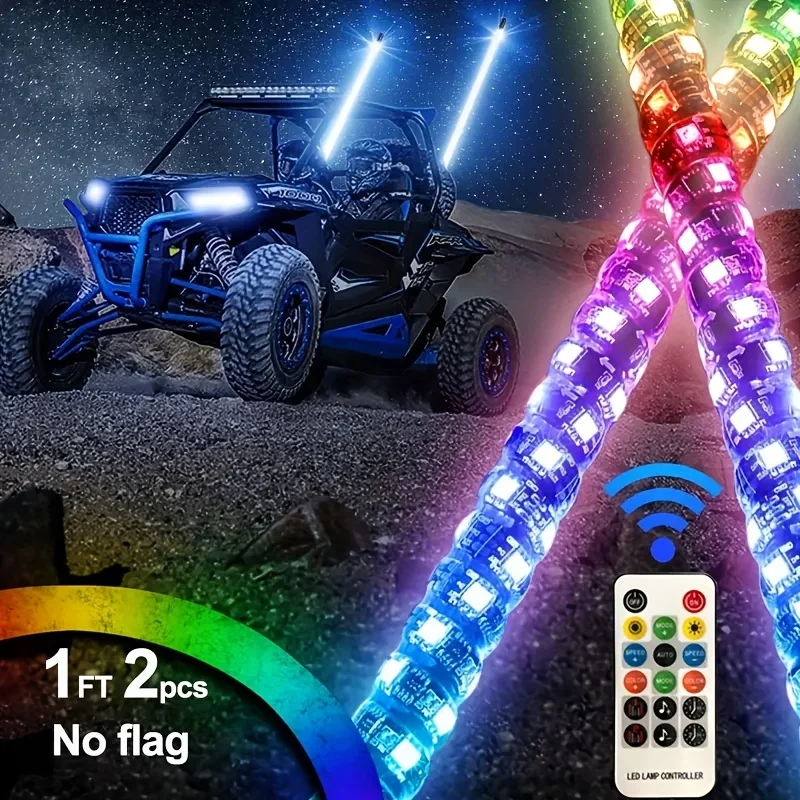 

2-Pcs Whip Lights LED Whip Light with App & Remote Control Spiral RGB Chasing Lighted Antenna Whips Whip Light for UTV ATV RZR Dune Buggy Offroad Truck (1Ft), Without Battery