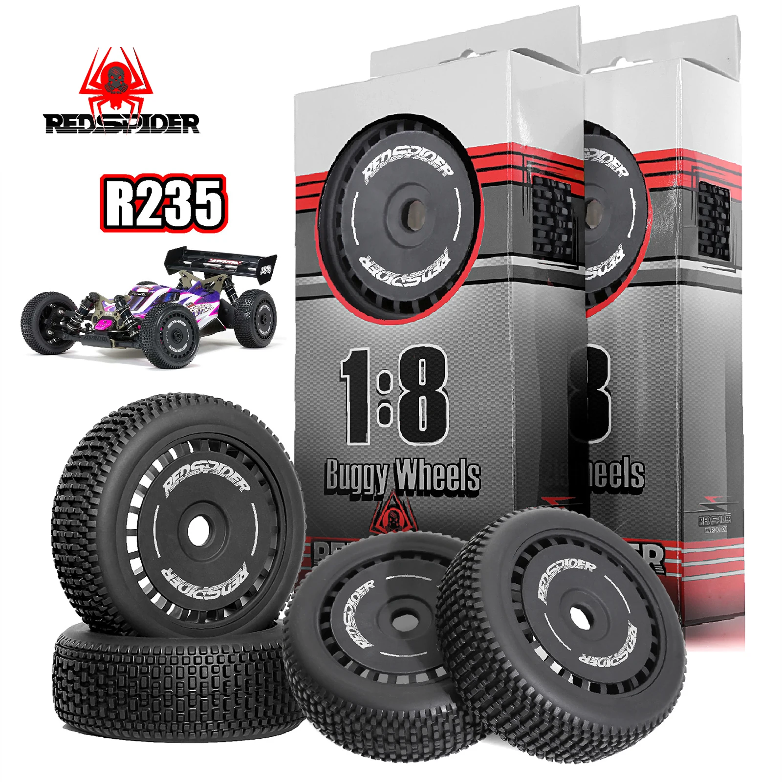 レッドスパイダー 1セットホイールタイヤ 17mm六角 1:8 RCオフロードカー ARRMA ARA8306 タイフォン トラクサス ...