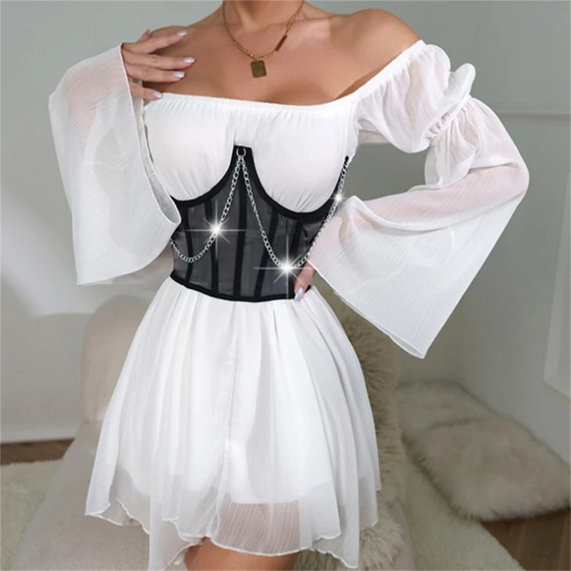 Ceinture Corset Large pour Robe de Style Punk, Sous le Buste, pour Femme