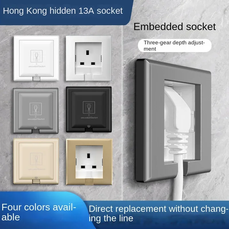 UK Plug 13A Wall Embedded Socket Panel, Hidden Wall 220V Electrical Socket, Model 86 Refrigerator Invisible Power Outlet