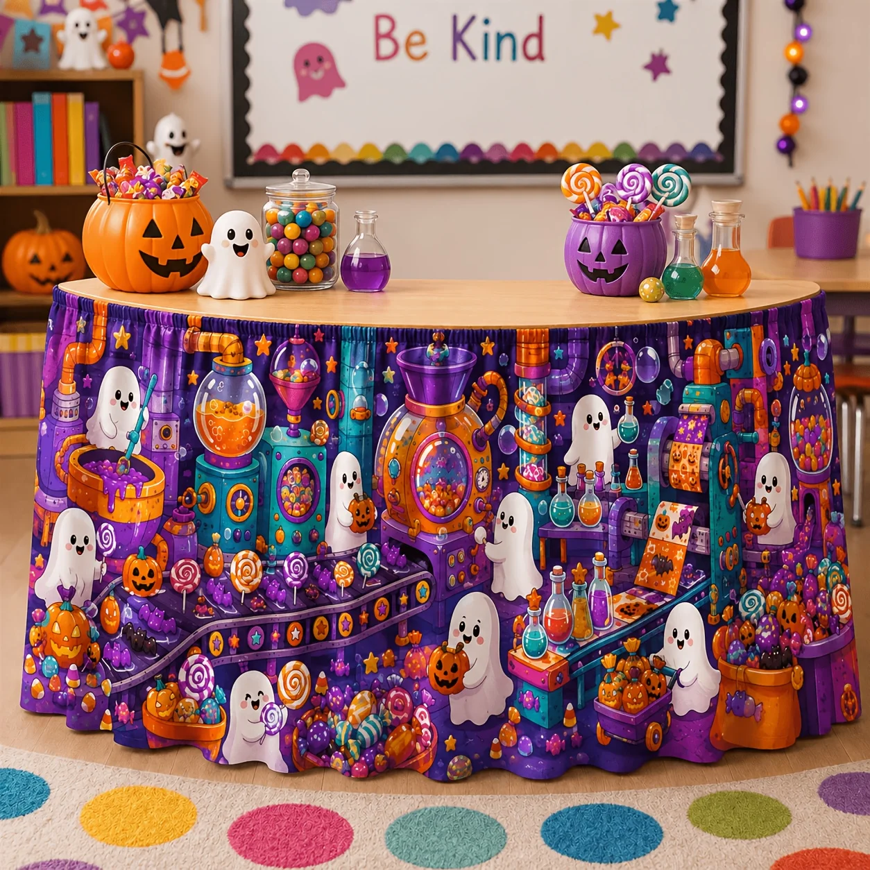 Tablecloth/tableskirt 2D FLAT 1 piece tablecloth table skirt Halloween candy factory table skirt printed patternzyc