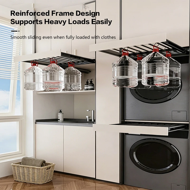 Sturdy Space Saving Adjustable Retractable Pull Out Pants Rack With Hidden Slide Rail For Washing Machine Balcony Cabinet Use
