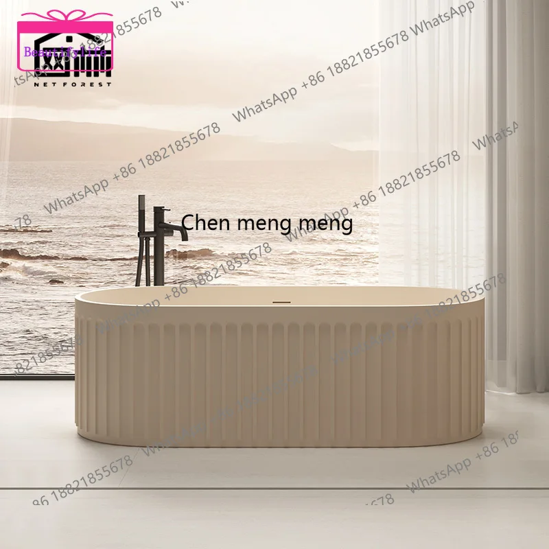 A17 Freestanding Striped Integrated Stone Bath Home Toilet Hotel Bathroom Artificial Stone Bath