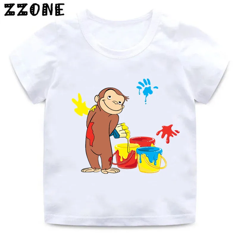 2024 neue Sommer Baby Jungen T-Shirt neugierig George Cartoon drucken Kinder T-Shirts lustige Affen Kinder Mädchen Tops Kleidung