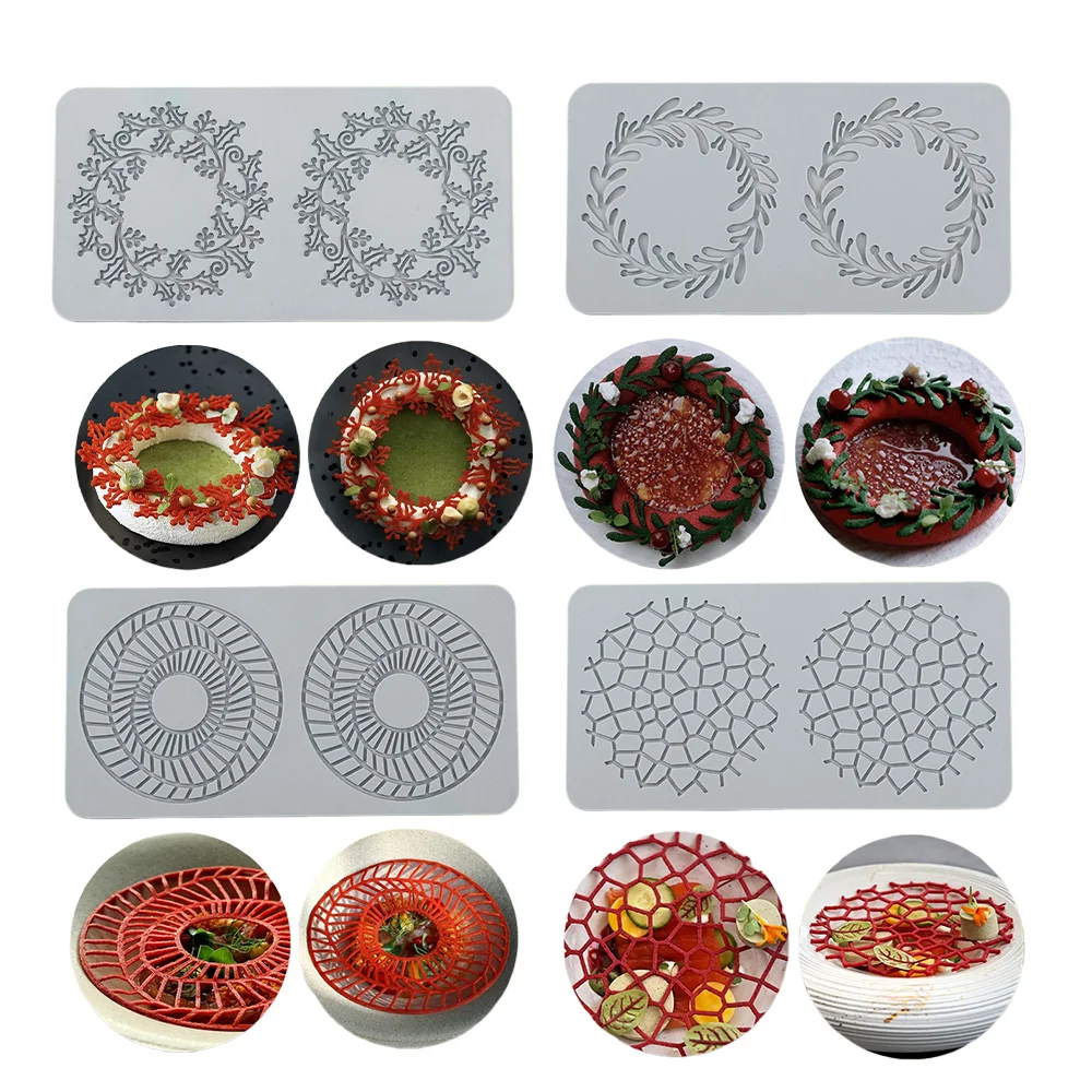 Christmas Silicone Flower Lace Molds Mistletoe Fondant ​Chocolate Mould Gumpaste Moulds Sugar Lace Veil Mat Cake Decoration Tool