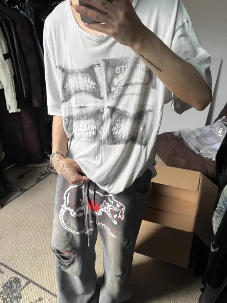 ER/D tooth print old short sleeve T-shirt