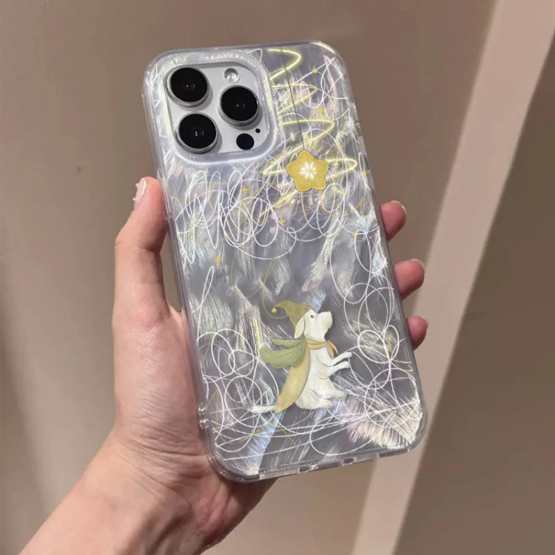 

Phone Case for iPhone 16 15 Pro 14 13 Pro Max 12 11 Plus Shockproof Protective New Star Puppy Silver-Feather Cover Male Female