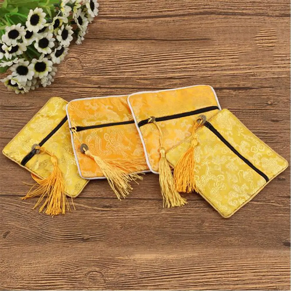 Buddhist Jewelry Quartet Zipper Packaging Fabric Floral Tassel Tips Bag Handbags Jewelery Bag Wallet