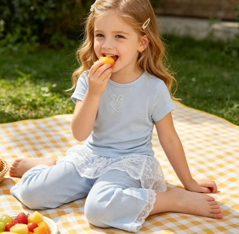Girls Suit 2026 Spring and Autumn New Childrens Wear Girls Baby Ice Feeling Backless T-shirt Fart Curtain Micro-slacks Two Sets