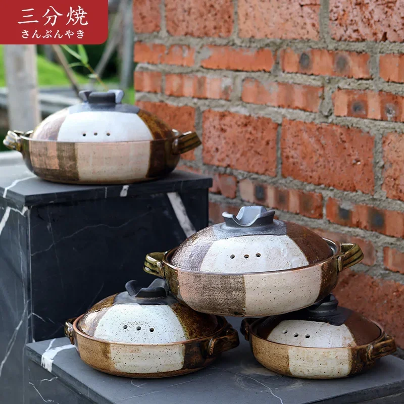 Hot-selling three-part Japanese clay casserole stew pot for home use with open flame and high temperature resistant