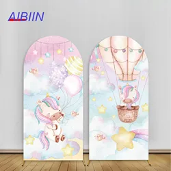 Unicorn Birthday Arch Cover Backdrop Hot Balloons Clouds Bird Girl Baby Shower Party Decor Cake Portrait Photography Background
