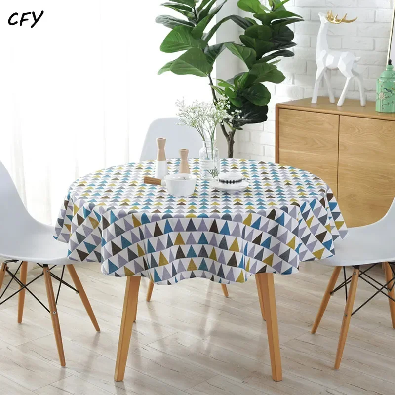 

Cotton Linen Korean style Yellow Plaid Geometry Round Tablecloth for Coffee Tables Table Cover Round Table Tablecloth