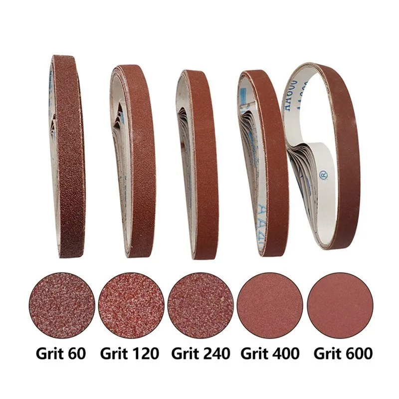 Sanding Belts 10pcs Abrasive Bands 452x15mm 60/120/240/400/600 Grits Sandpaper For Wood Soft Metal Polishing