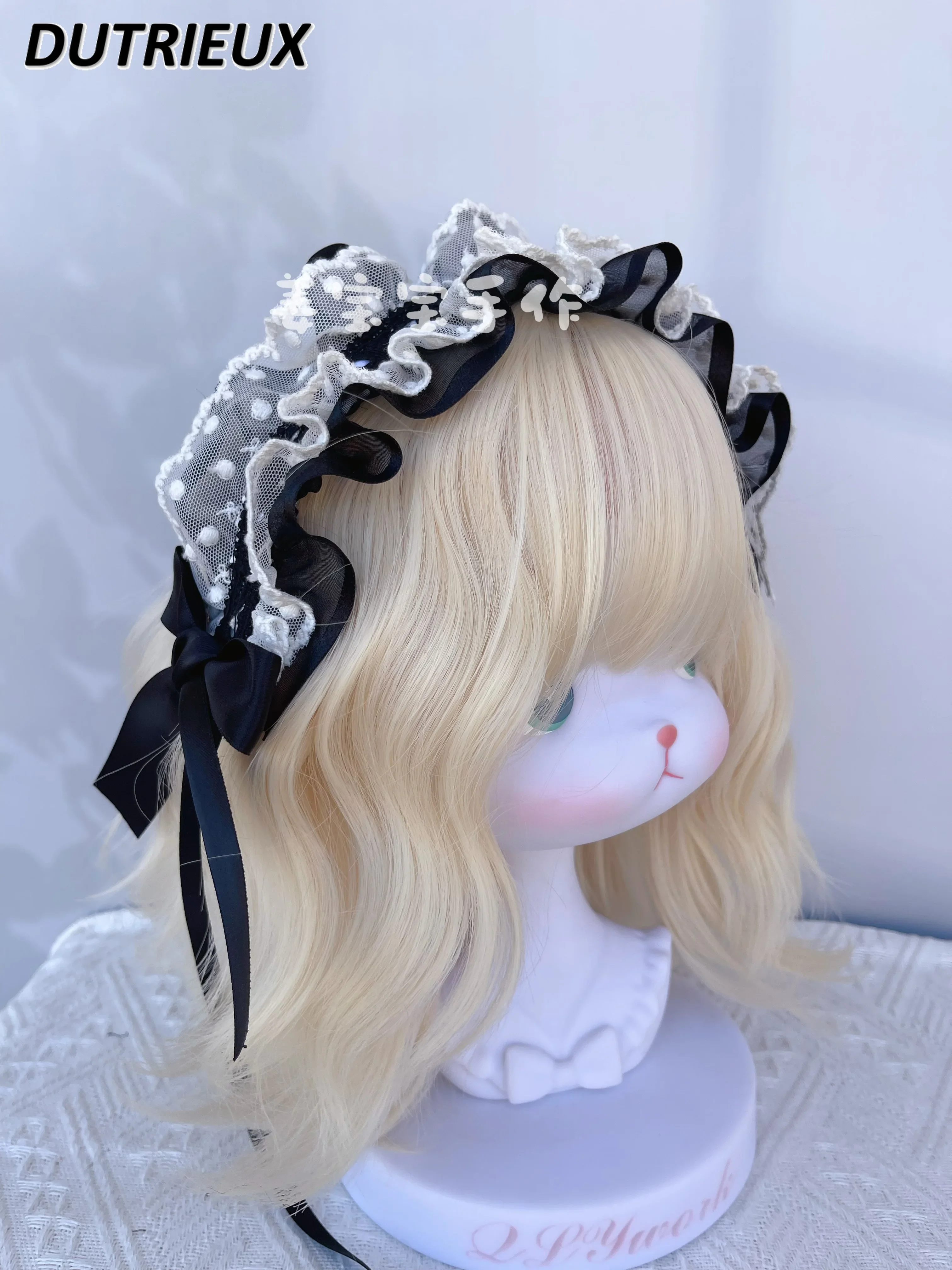 Japanese Style Lolita Soft Girl Handmade Lolita Headwear Lace Hair Band Everyday Cute Bow KC Sweet Girls Hair Accessories