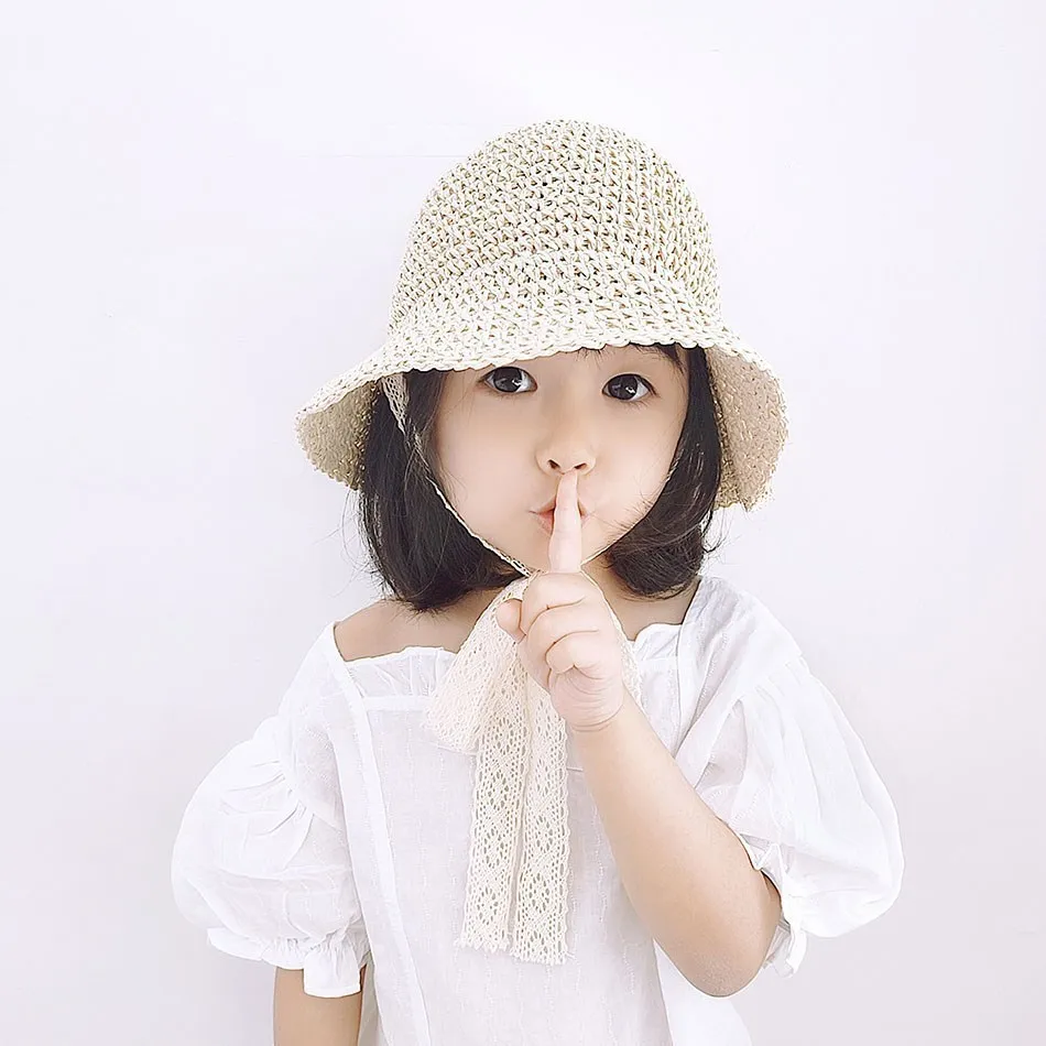 Baby Straw Hats Children Summer Sun Hat Kids Breathable Lace Princess Adjustable Panama Hat Girl Fashion Outdoor Strawhat 1-6T