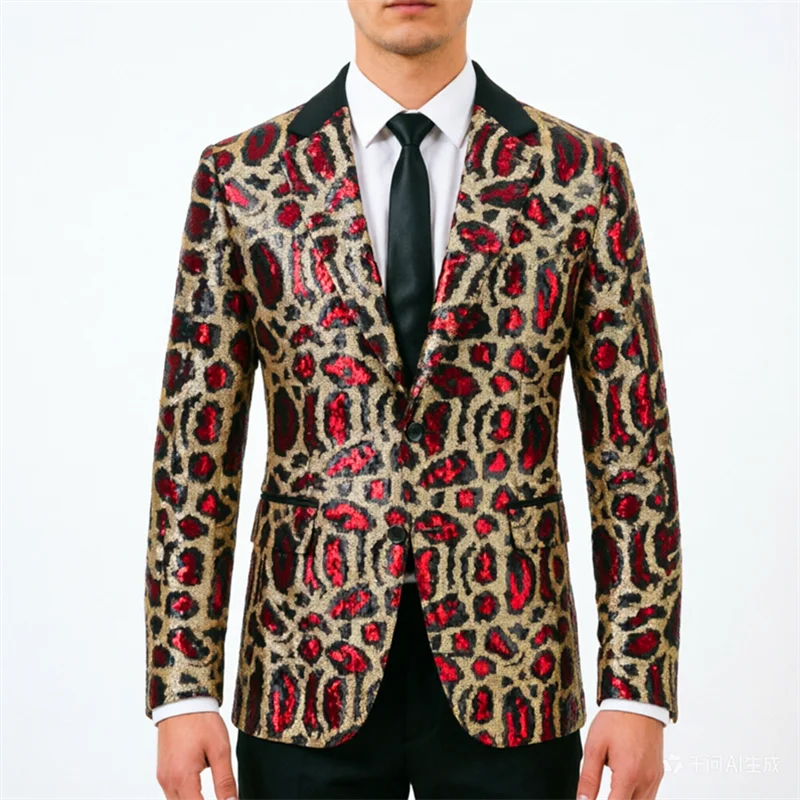 

Luxurious men's suit jacket in European sizes,adorned with sparkling sequins,perfect for banquets,parties,and stage performances