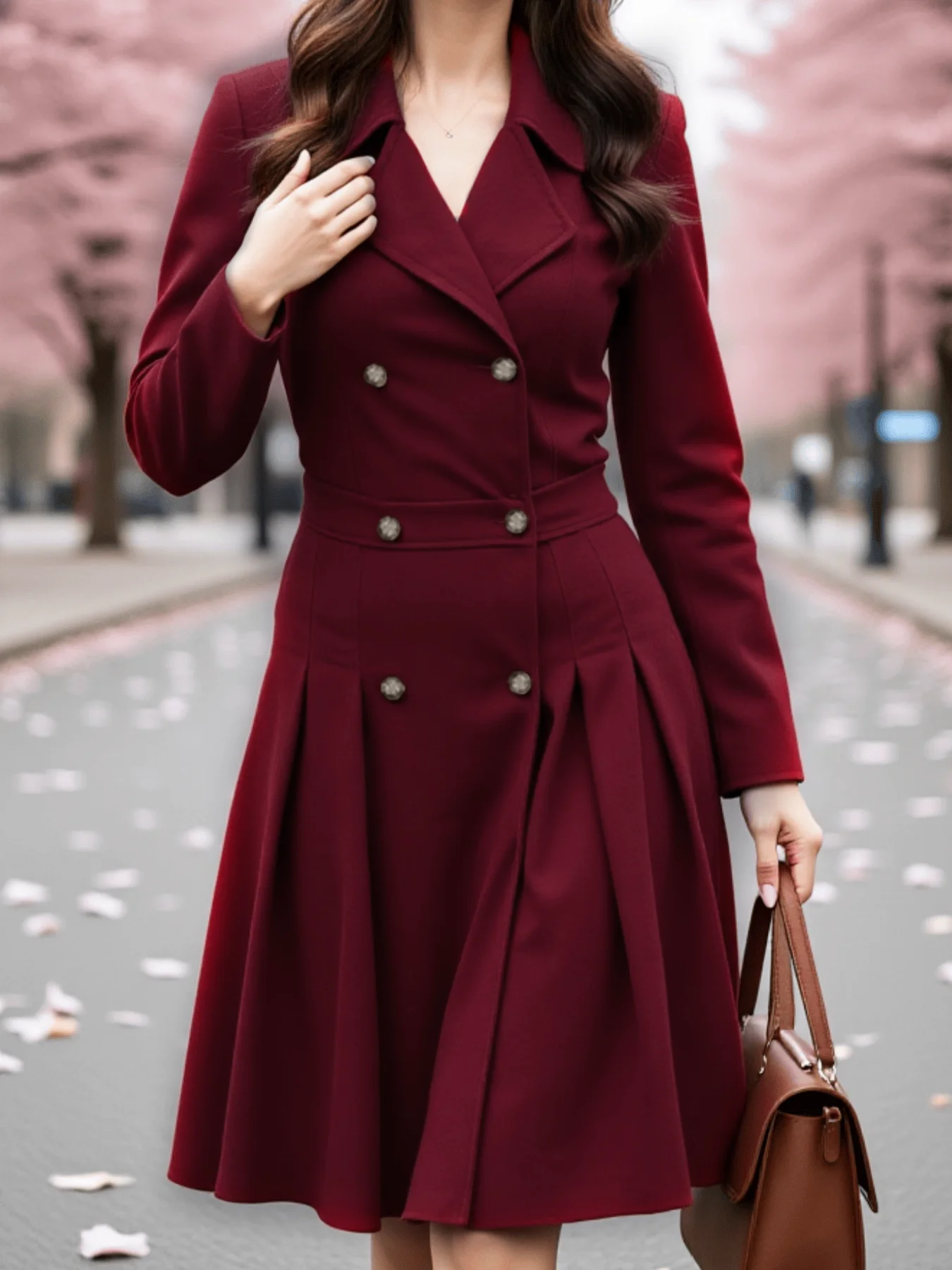 Cappotto di lana da donna elegante Giacca foderata antivento da esterno Cappotto doppiopetto ispessito Trench Giacca popolare euro-americana