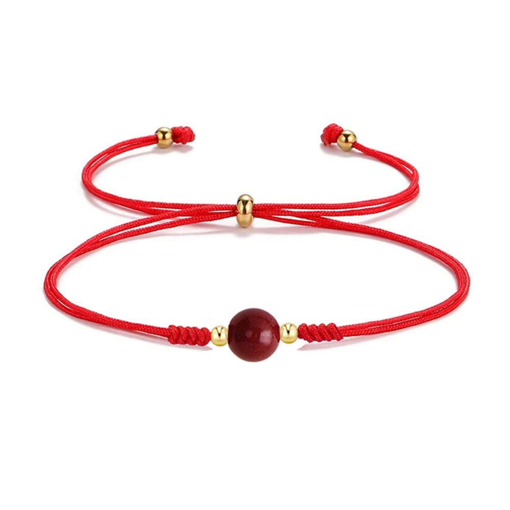 Handmade Red String Bracelet with Red Stone Bead for Women Unisex Adjustable Red Cord Bracelets for Protection and Good Luck