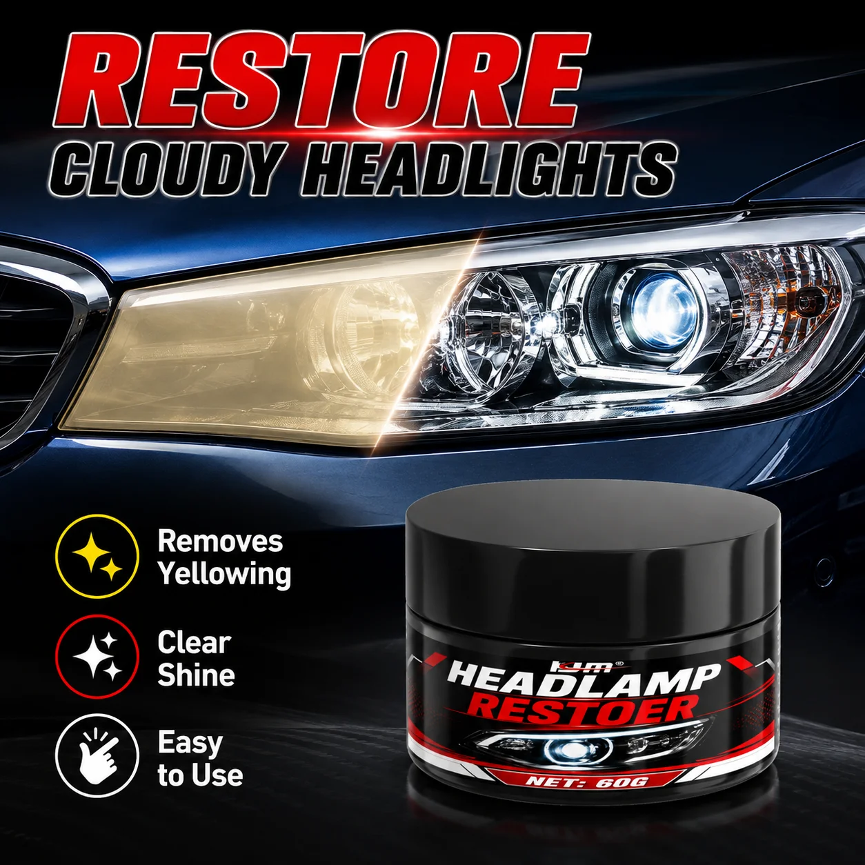 Car Headlight Restoration Kit Fog Yellow Remove Repair Liquid Portable DIY Polishing Spray Restore Clear Lamp Light