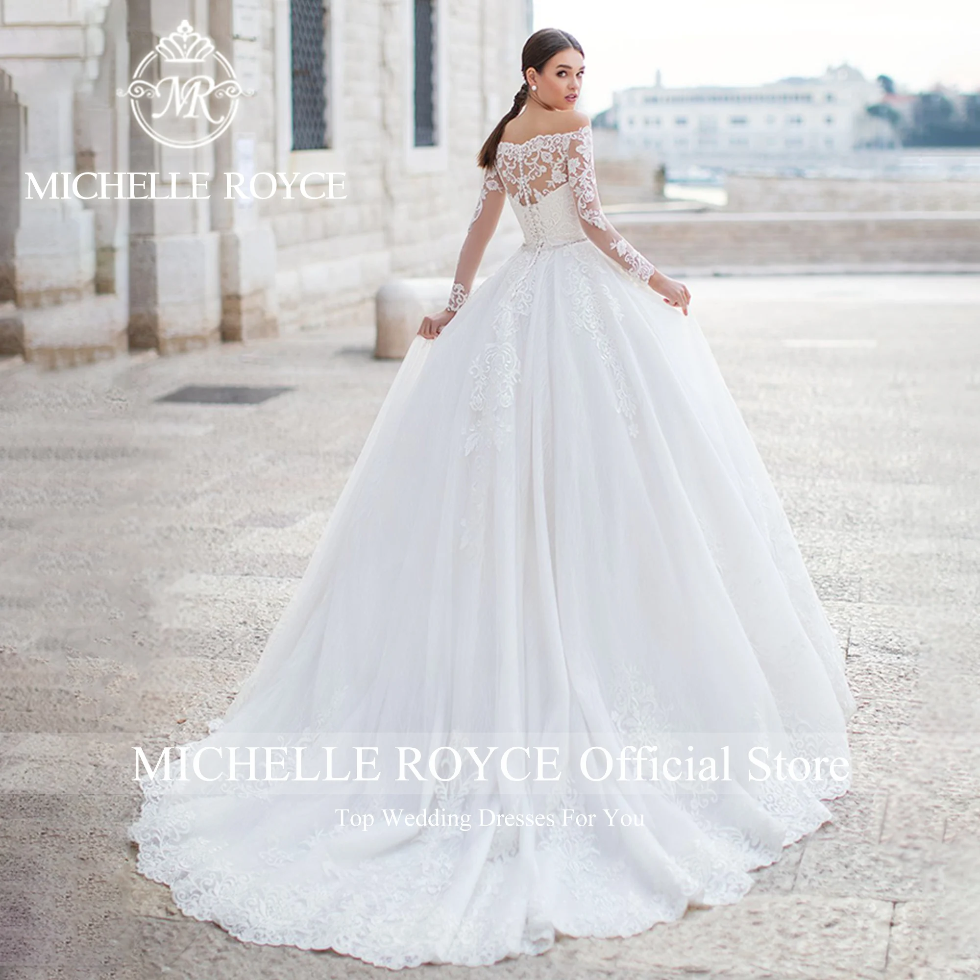 Michelle Royce Ball Gown Wedding Dress With Jacket 2024 Sweetheart Appliques Crystal Belt 2 IN 1 Wedding Gown Vestidos De Novia