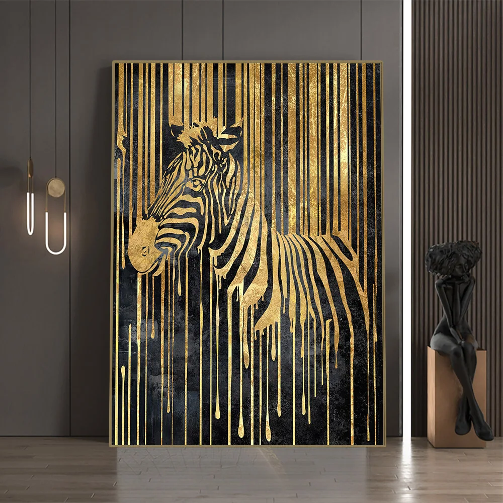 

Abstract Gold Line Zebra Canvas Painting Plant Tiger Giraffe Leopard Poster Wall Pictures for Living Room Interior Home Decor