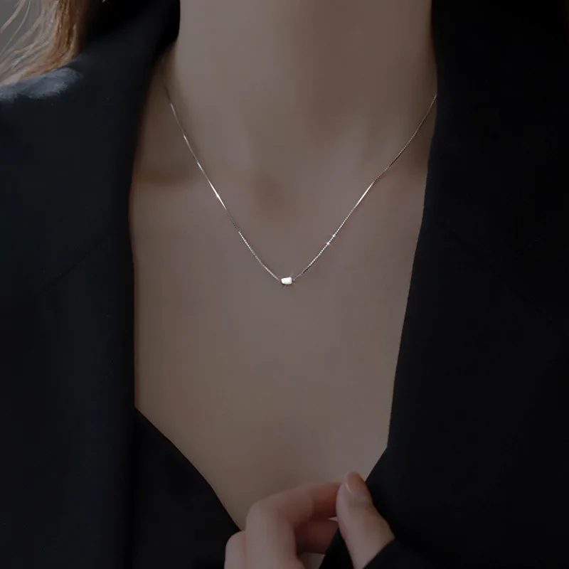 Geometric Minimalist 925 Sterling Silver Irregular Square Pendant Necklace for Woman Collarbone Chain Jewelry Accessories Gifts