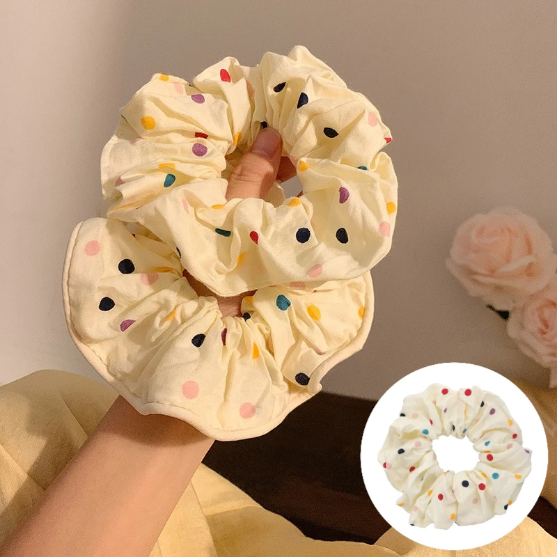 

Beige Polka Dot Hair Band for Women Oversized Hair Tie Minimalist Bow Bun Accessory Natural Style Hair Band Elegant Scrunchie