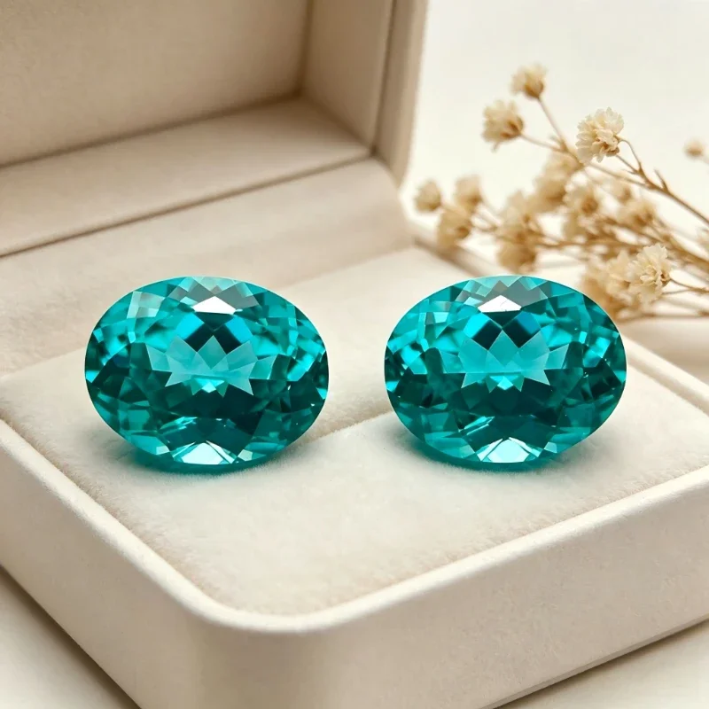 

Paraiba Oval Shape Artificial Gemstone Neon Blue Color Available Certificate Hand Cutting