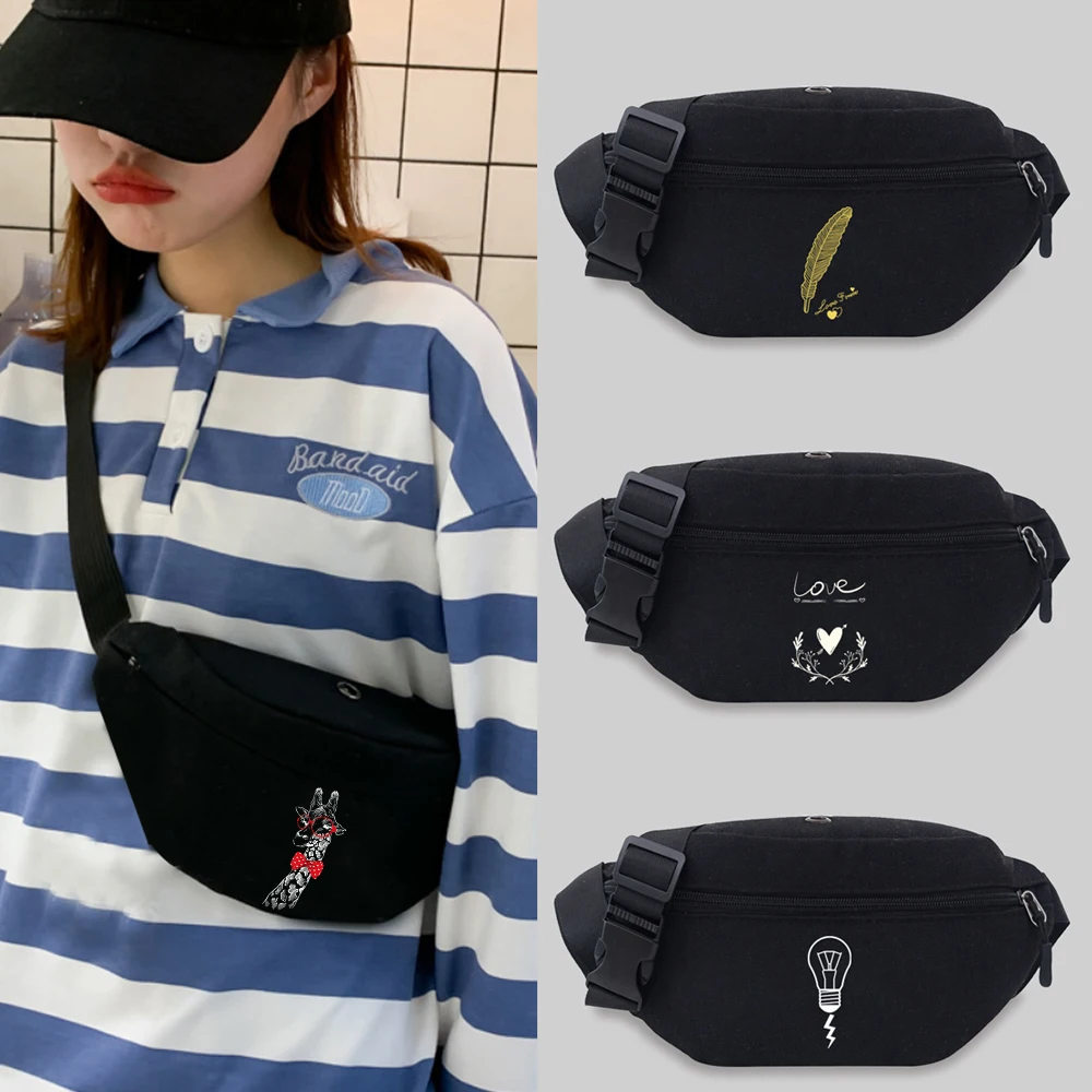 2022 Waist Bag Unisex Bum bags Student Trend White Picture Pattern Lightweight  Black Leisure Sports Chest Bag Wild Fanny Pack